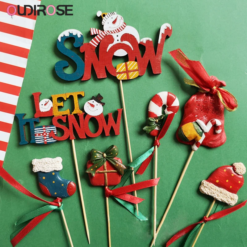 Буквы Let It Snow торт снеговик Топпер Смола Рождественский носок шляпа магнит Декор