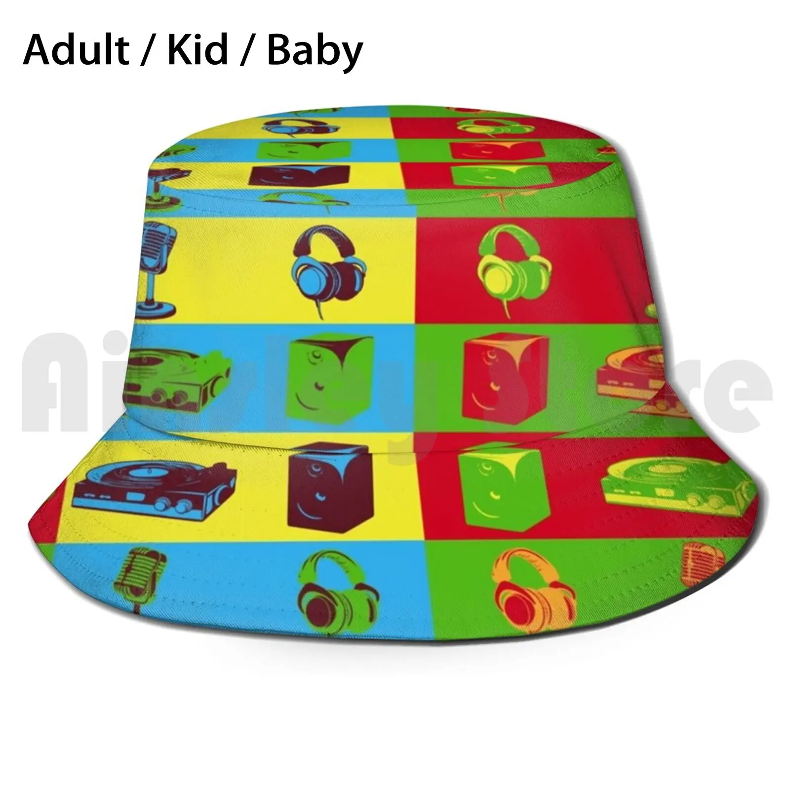 

Pop Sun Hat Foldable UV Protection Pop Music Micro Warrol Disc Platinum Speaker Sound Red Yellow Blue Green Agacha