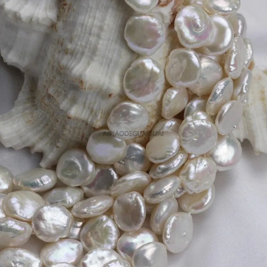 

APDGG Genuine Natural wholesale 5strands12mm AA white coin pearl strands loose beads women lady jewelry DIY