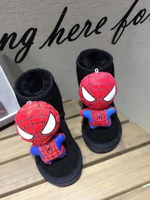 Disney children's cartoon Minnie Spiderman boy girl plus velvet warm cotton boots short snow rhinestone sequins | Мать и ребенок