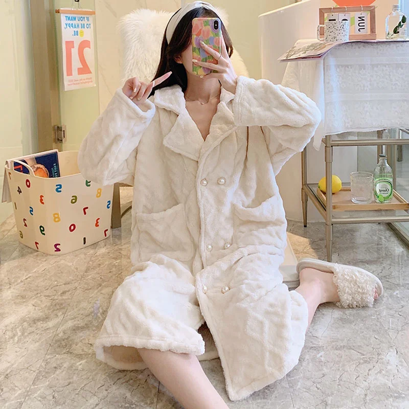 

Пижама для женщин, комплект из 2 предметов, новинка 2021, женская ночная рубашка, осенне-зимняя Пижама, ночная рубашка из кораллового флиса в ст...