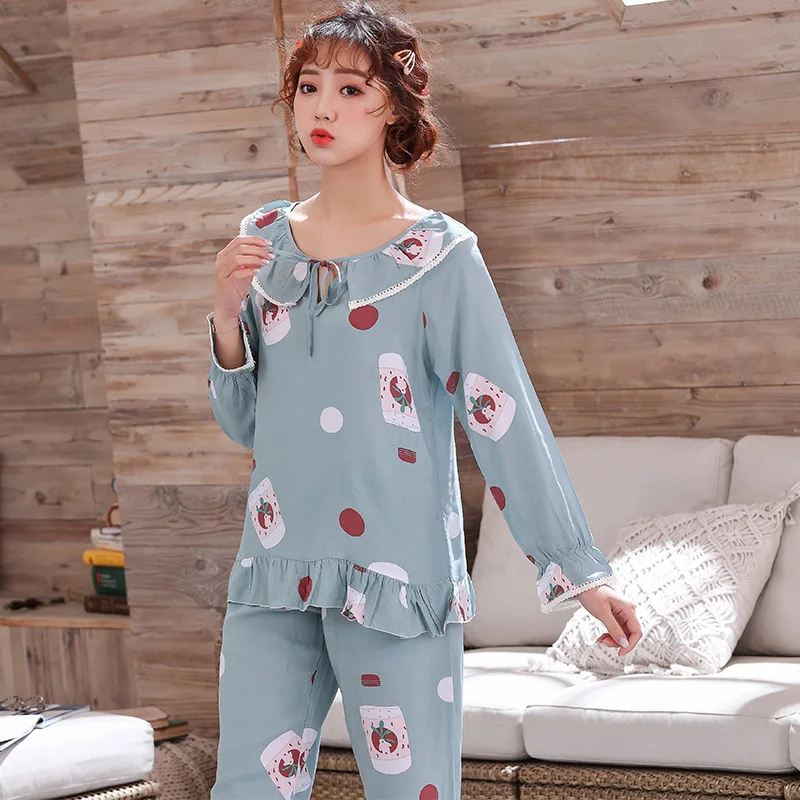 Пижама женская хлопковая с длинным рукавом и цветочным принтом 2 шт. | Женская