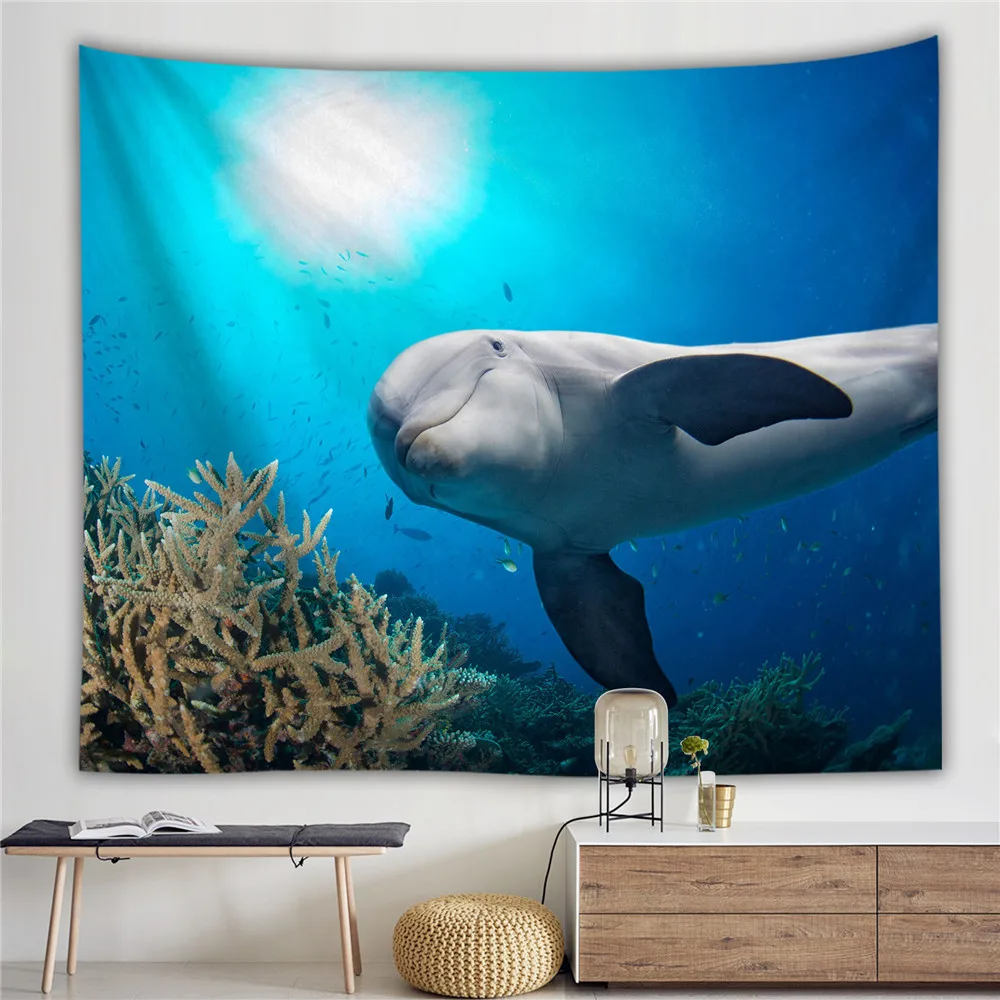 Индийский гобелен с мандалой Настенный 3D мультяшный мир дельфин пингвин