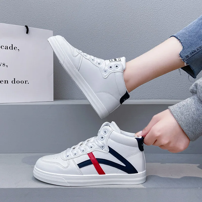 

Luxury Fashion Sneakers Women Spring/Autumn 2021 New Mixed Colors Shoes for Women High Top Lace-up Casual Platform Shoes