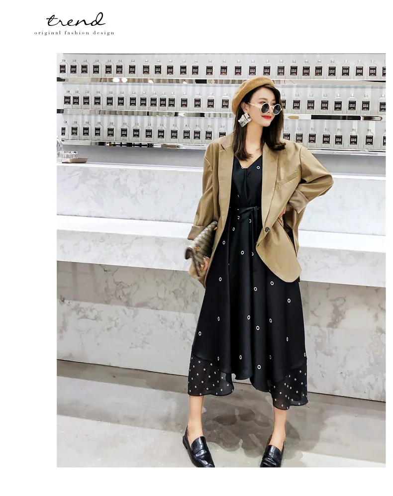 Женский однотонный блейзер с карманами длинным рукавом | Женская одежда