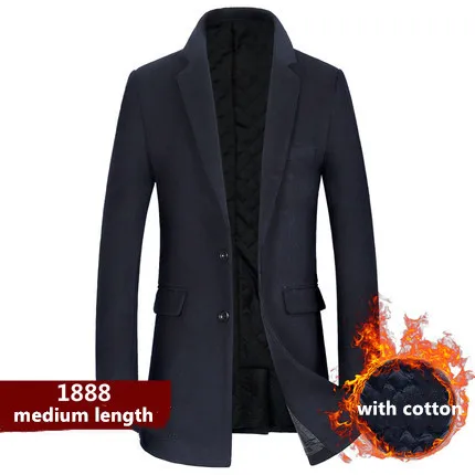 navy blue cotton Мужское шерстяное пальто, Осень-зима, новое деловое повседневное шерстяное пальто, однобортный длинный Тренч, шерстяное пальто выше колена, твидовое пальто - Цвет: navy blue cotton