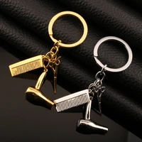 baber tools key chain alloy comb scissors hair dryer keychain accessories hairstylist key ring charm key chains for women men