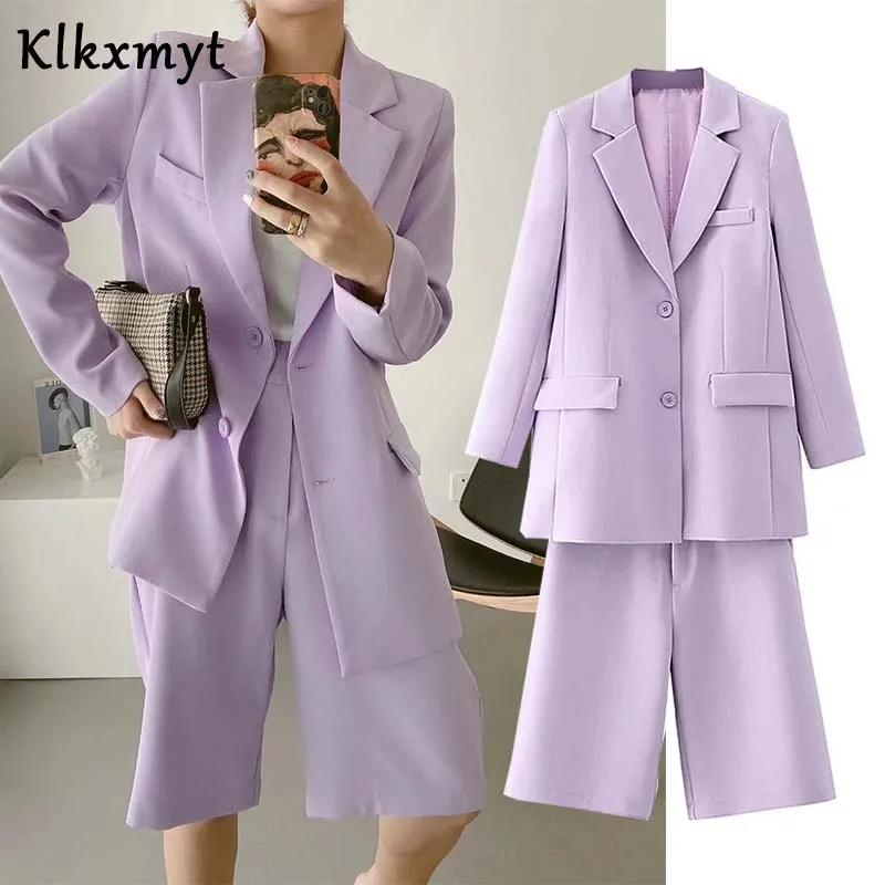 

Klkxmyt suit sets women england office simple solid single-breasted women blazers jackets and shorts bermuda two pieces sets