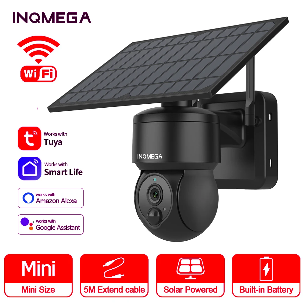 

INQMEGA Tuya IP PTZ Wifi Solar Panel Camera 1080P HD Outdoor PIR Human Body Detection Camera Battery Powered CCTV Monitor Alexa