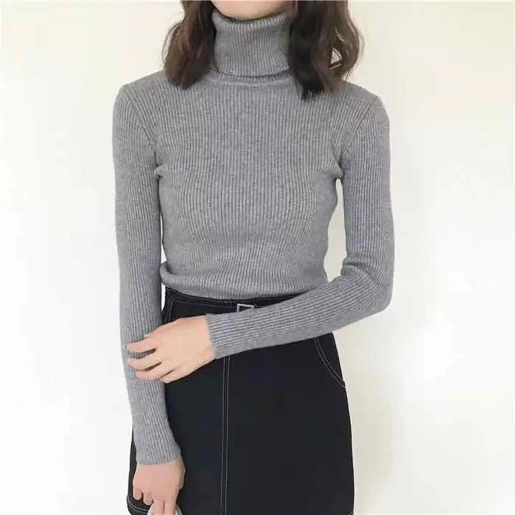 

Pullover Sweater 2021 Turtleneck Long Sleeve Stretchy Pullover Sweater Ribbed Candy Color Bottoming Shirt for Autumn Winter