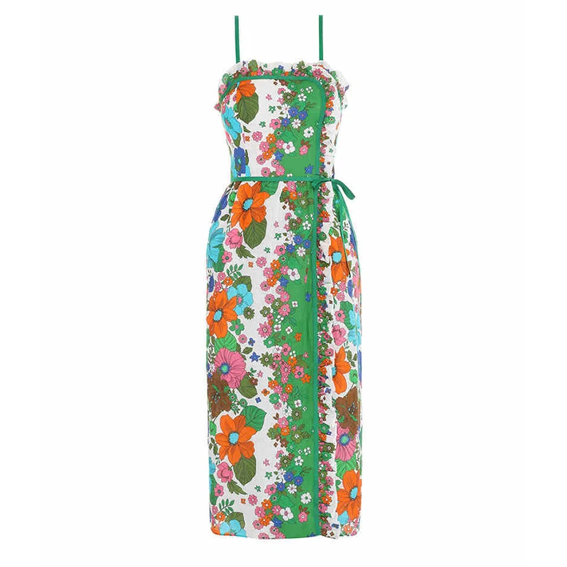 

XIZIHUPAN Sexy Print Dress For Women Square Collar Sleeveless Patchwork Midi Dresses Female Summer Fashion New Clothes 2021 Tide