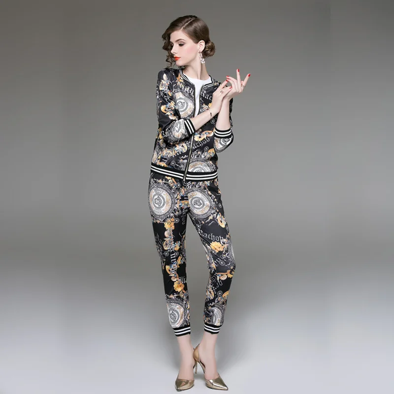 XXL комплект из двух предметов женские костюмы топ с длинными рукавами и принтом