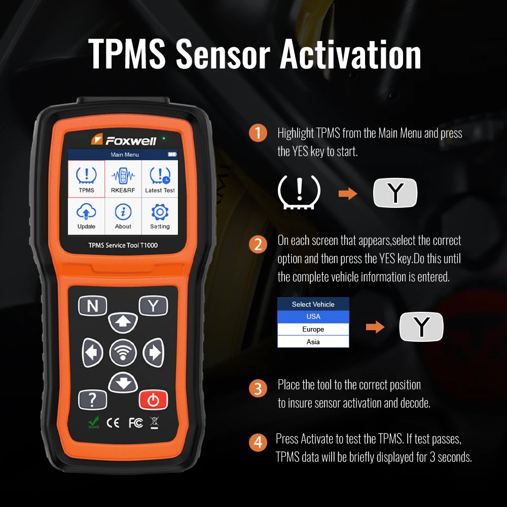 Foxwell T1000 TPMS активация Программирование датчик obd2 сканер ODB2 считыватель кодов OBDII