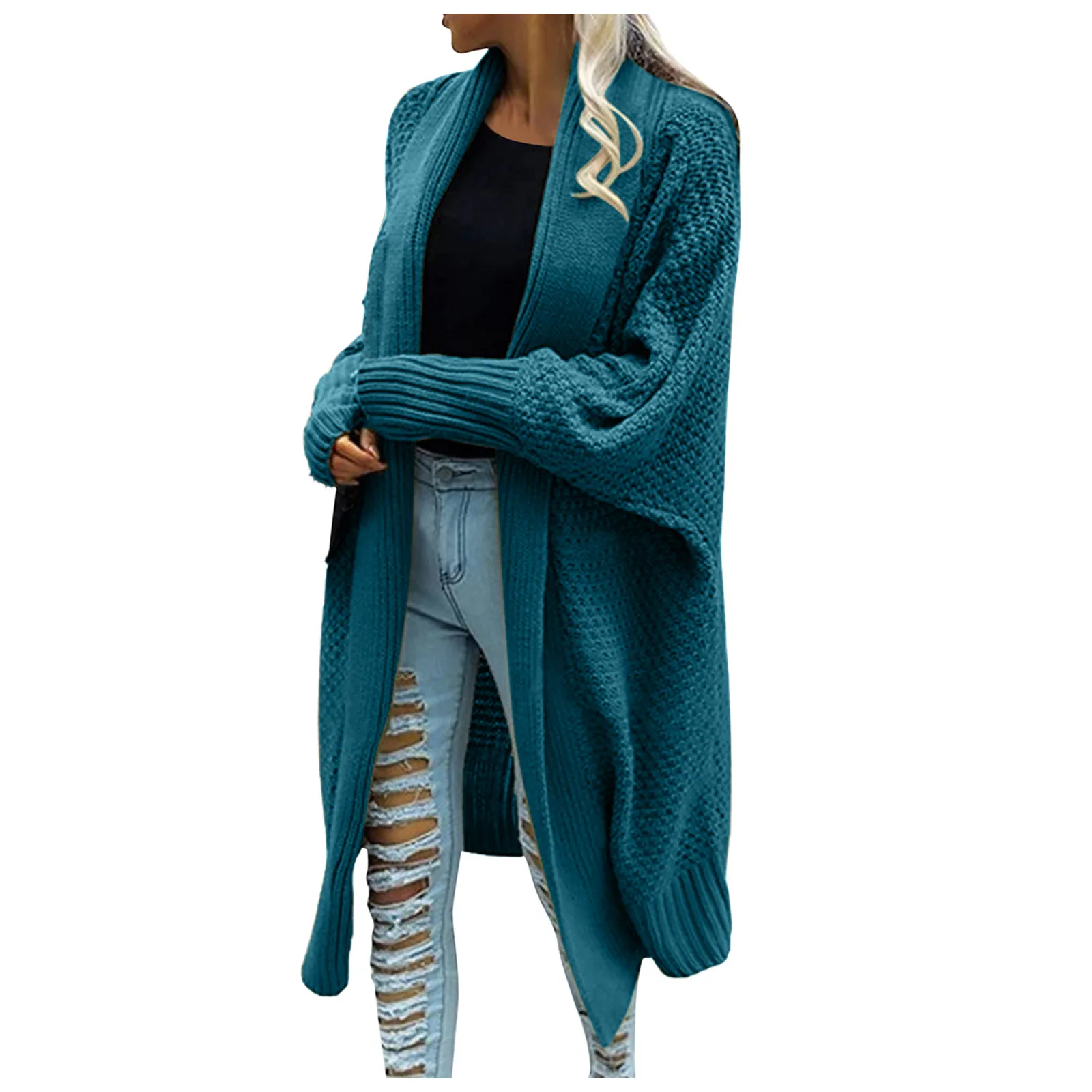 

Женский вязаный кардиган, повседневный Длинный свободный кардиган с длинным рукавом, трикотажные куртки, 2021