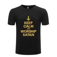 funny keep calm and worship satan demon gothic emo 666 cotton t shirt vintage men o neck summer short sleeve tops tees