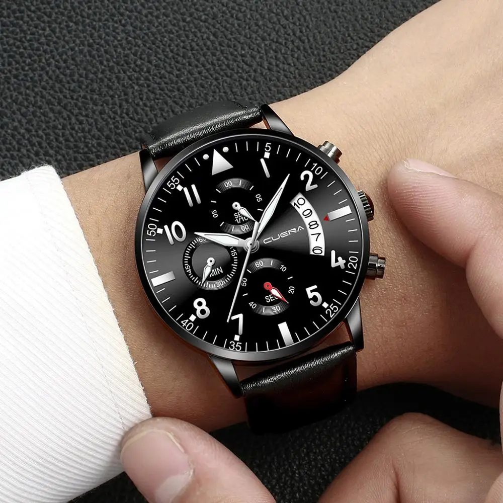 

CUENA Fashion Men Military Sports Calendar Watch Analog Sport Leather Quartz Mens Watches Luxury Top Brand Relogio Masculino