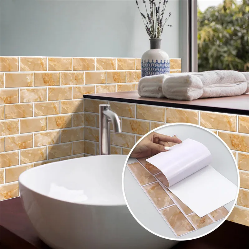 

12Pcs Marble Tile Brick Wall Sticker DIY Self-adhesive Waterproof Wallpaper Imitation Brick Living Room Kitchen Bedroom Backdrop