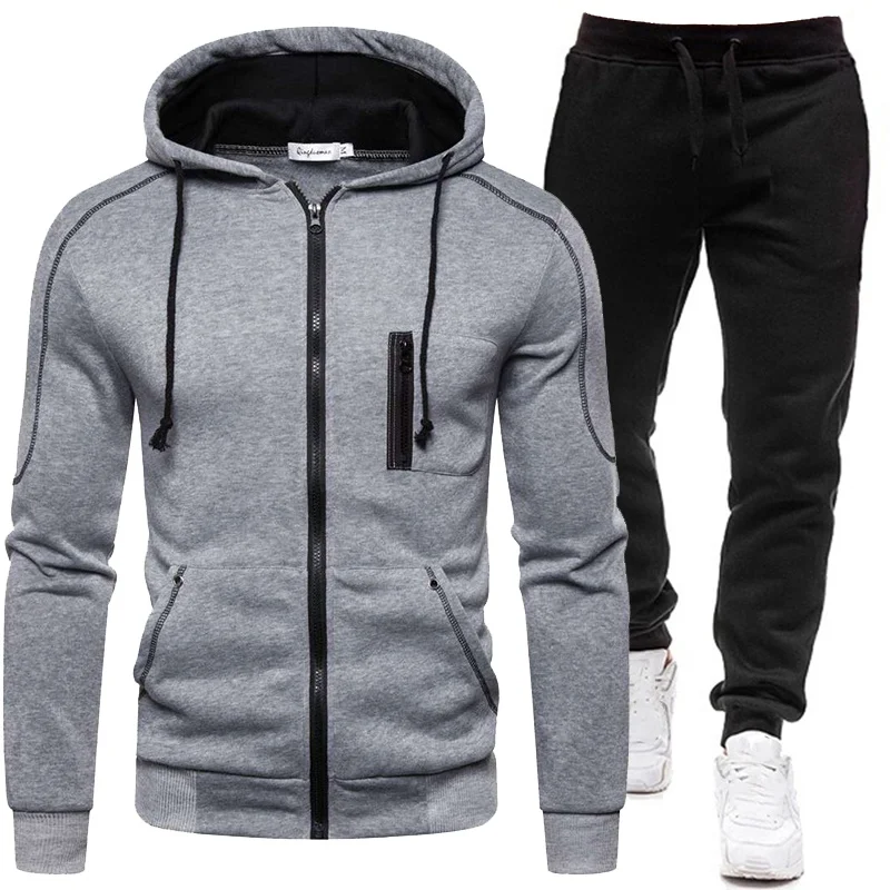 

Man's Autumn and Winter Cashmere GYM Suit Cardigan Hooded Sweater Leisure Sportswear Zipper Hoodies & Pants Windproof Fashion