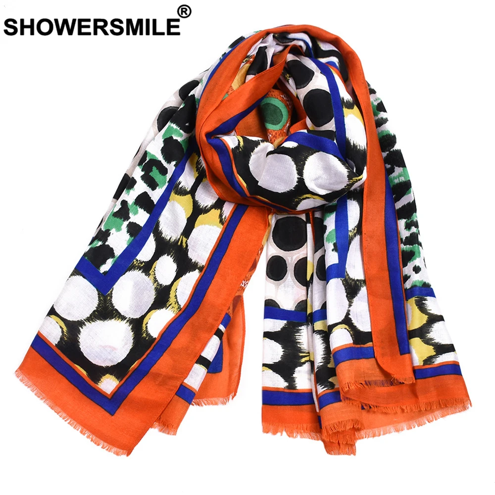 SHOWERSMILE Women Scarf Cotton Linen for Green Wave Point Print Autumn Winter Ladies Shawl |