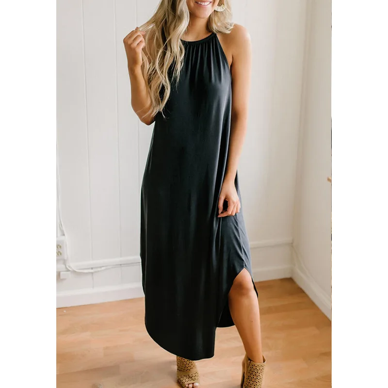 

Solid Color Sexy Spaghetti Strap Loose Dress 2021 New Summer Beach Dress Women Sleeveless Casual Boho Dresses Vestidos Plus Size