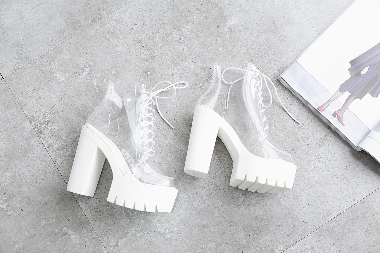 Женские прозрачные Полусапоги привлекательные ботинки на очень высоком каблуке