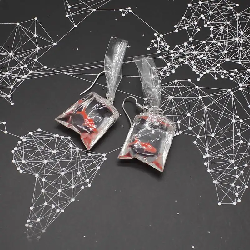 Креативные забавные серьги золотые рыбки прозрачные в форме сумки свежие