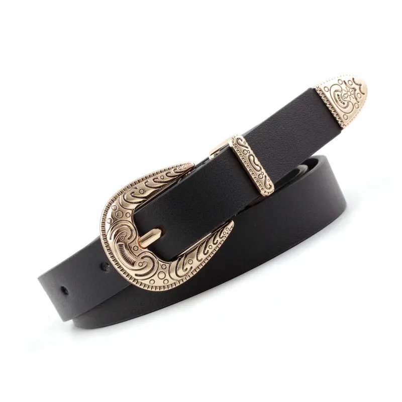 

Hup Women Black Leather Western Cowgirl Waist Belt Metal Buckle Waistband New Hot Belts For Women Luxury Designer Brand