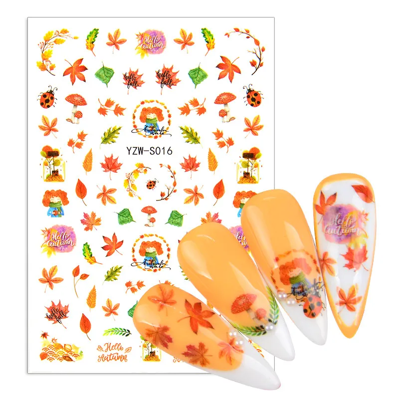

1pcs Fall Leaves Nail Art Stickers Gold Yellow Maple Leaf Decals Sliders Foil Autumn Design For Nail Manicure