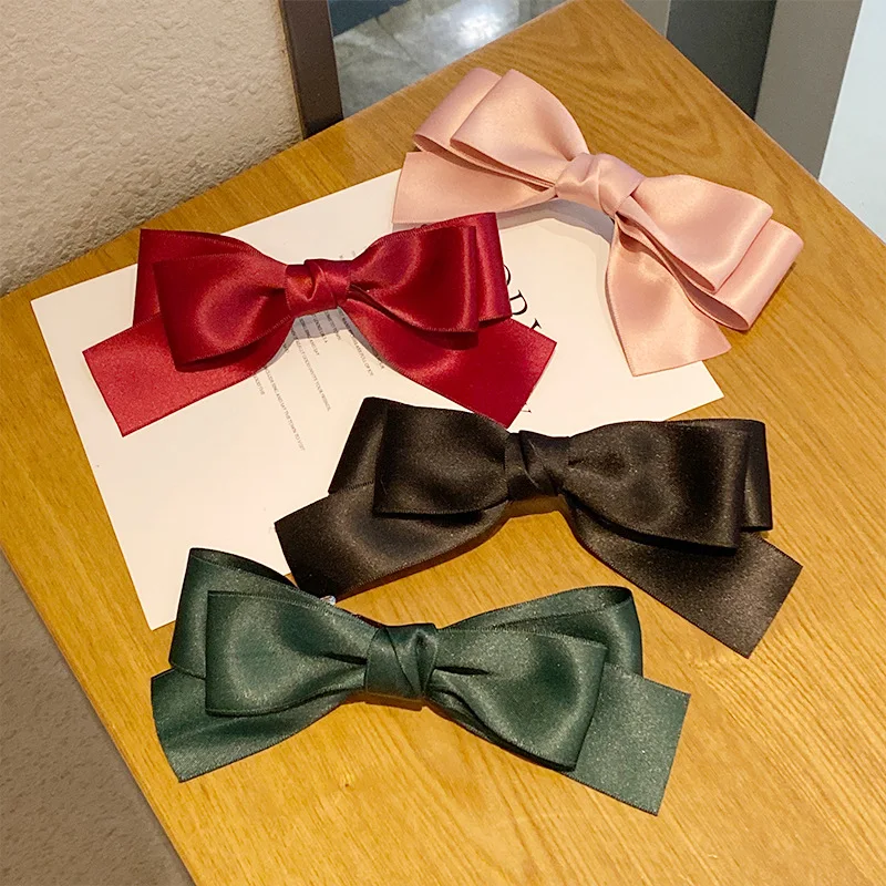 

Украшены большим декоративным бантом однотонные аксессуары для волос Цвет Шелковый Топ зажим девчачье сердце заколка для волос Детские ле...