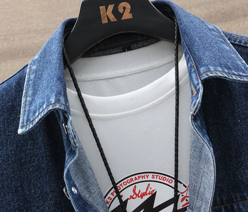 #4728 весна-осень черная синяя джинсовая рубашка мужская хлопок в Корейском стиле с