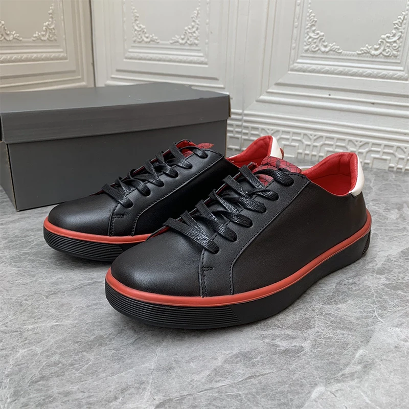 

Осень 2021, Мужская молодежная повседневная обувь, черные мужские дизайнерские кроссовки из натуральной кожи, повседневная обувь на плоской ...