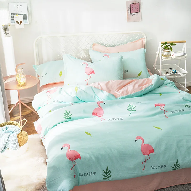 

2021 домашний текстиль, пододеяльник, простыня, Наволочка на подушку, чехол, постельное белье с фламинго, голубого и розового цвета, королевск...
