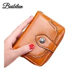 Женский кошелек в стиле ретро из вощеной кожи, женский короткий кошелек в европейском и американском стиле, Женский кошелек на молнии, Baibilun