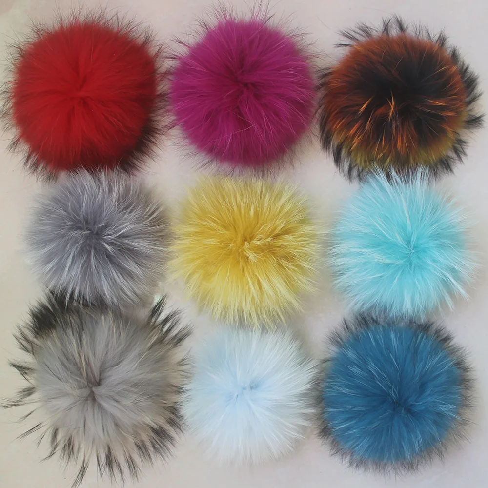 5pcs/ Lot Natural Raccoon Fur Pompoms 15cm Grey White Fox Pom Poms Fur Balls for Knitted Hat Cap Beanies DIY Real Fur Ponpon images - 6