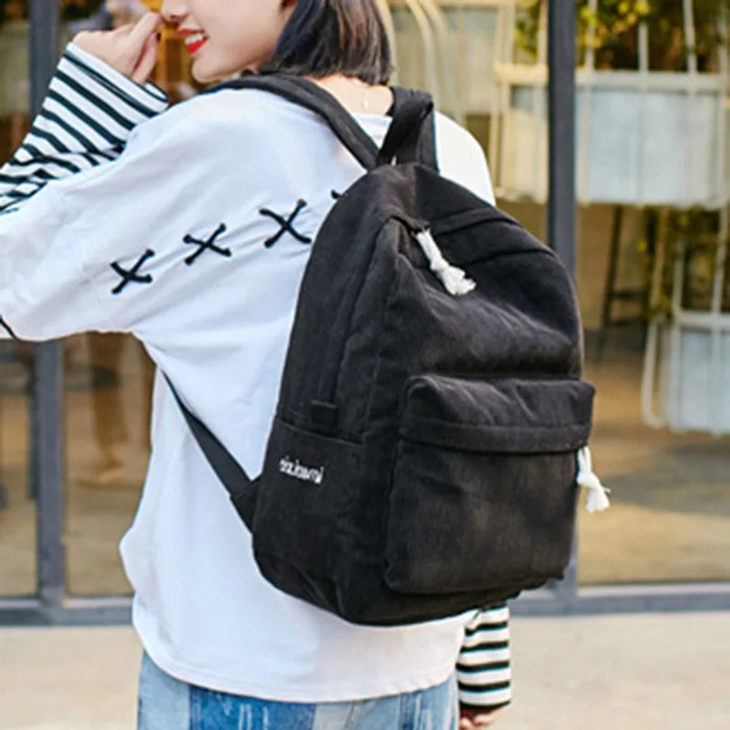 2022 Women Preppy Style Backpack Soft Fabric Corduroy School Backpack for Teenage Girls DSA1