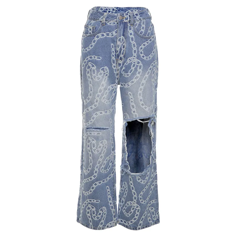

2021 Summer Women Casual jeans Women High Waist Boyfriends Wide Leg Slim Fashion Hollow Out Y2K Cotton Denim Pants New