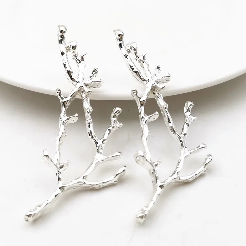 

SIXTY TOWFISH 10 Pieces DIY Jewelry Accessories 24*60 mm Alloy Silver Color Branches Charms Flower Slice