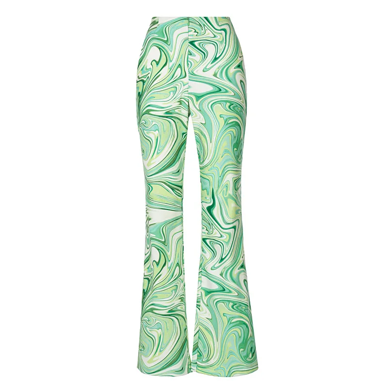 

Missnight Green Tie Dye Flare Pants High Waist Wide Leg Pants Vintage Fashion Wide Leg Pants Party Casual Woman Pants Streetwear