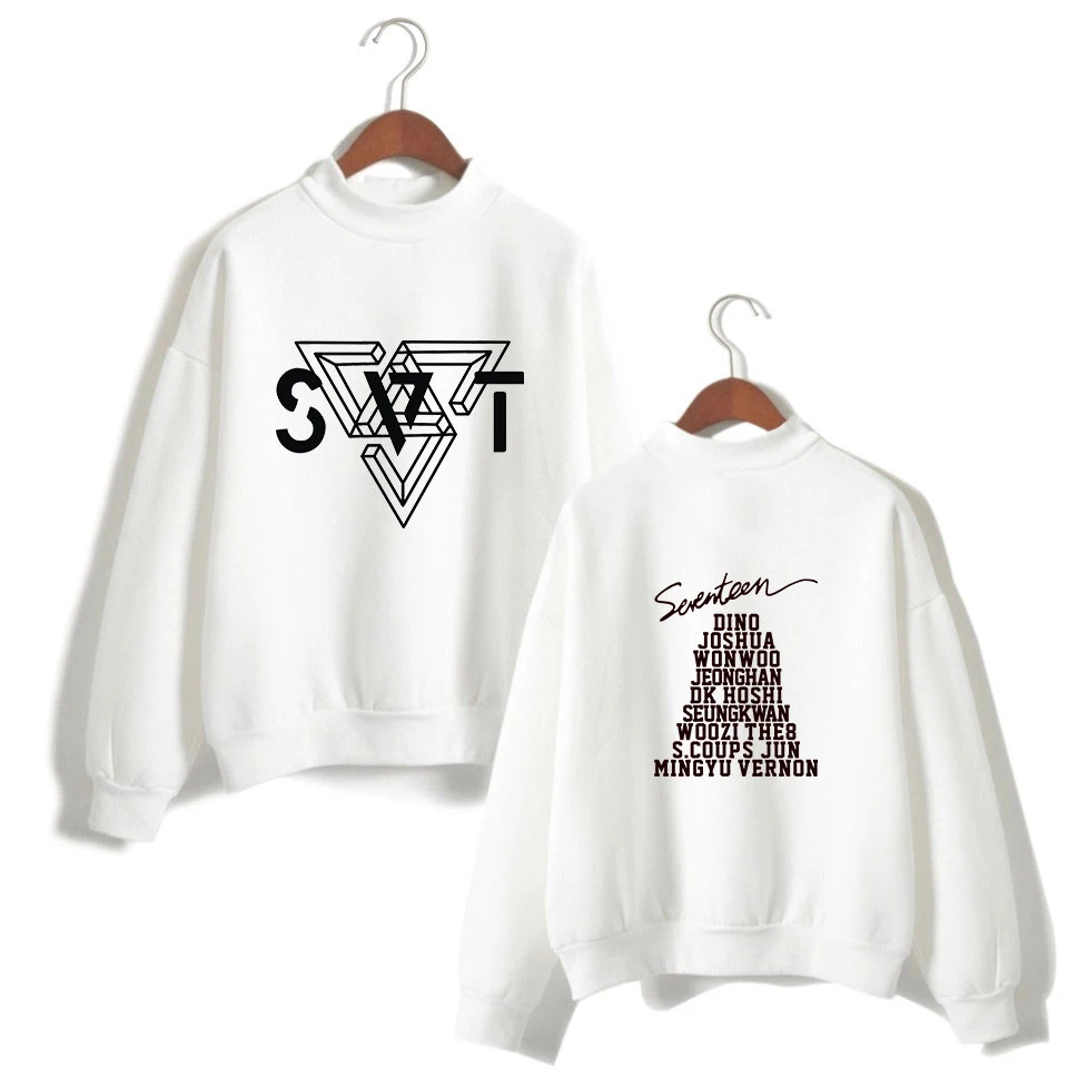 Harajuku Kawaii Sweatshirt Pullover Women Turtleneck Tops Kpop Seventeen Album Concert Fans Supportive Member Name Print Hoodies | Женская