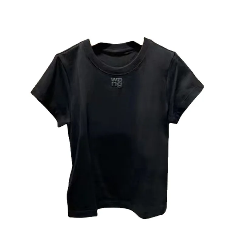 

WANG 2021 Summer New Aw King's Round Neck Solid Color Letter Printing Short-sleeved Cotton T-shirt Women