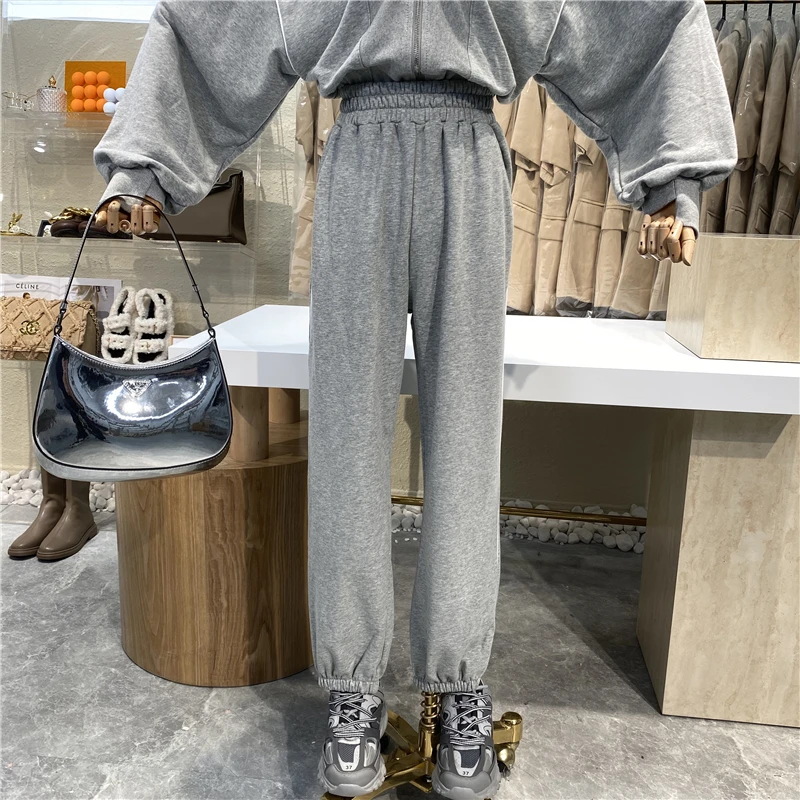 

Niche Design 2021 New Double Zipper Sleeve Bar Waist Tunic + Elastic High Waist Leisure Leg Strap Sports Pants Suit
