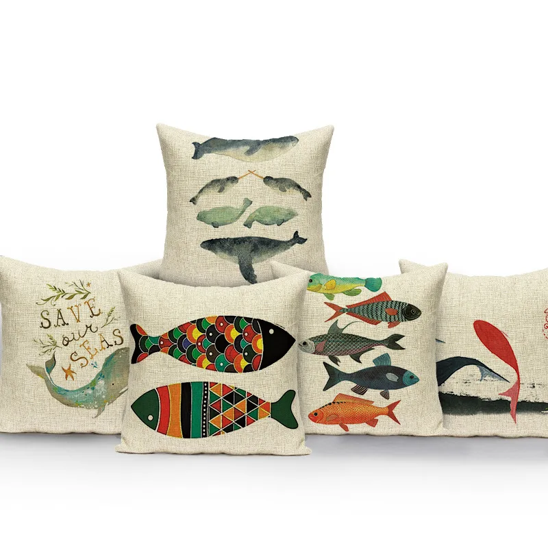 Морских животных набивная льняная Подушка Чехол КИТ тропический рыба Чехлы Средиземноморский декоративные