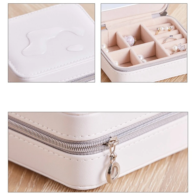 

Jewelry Organizer Display Travel Jewelry Case Boxes Portable Jewelry Box Zipper Leather Storage Box