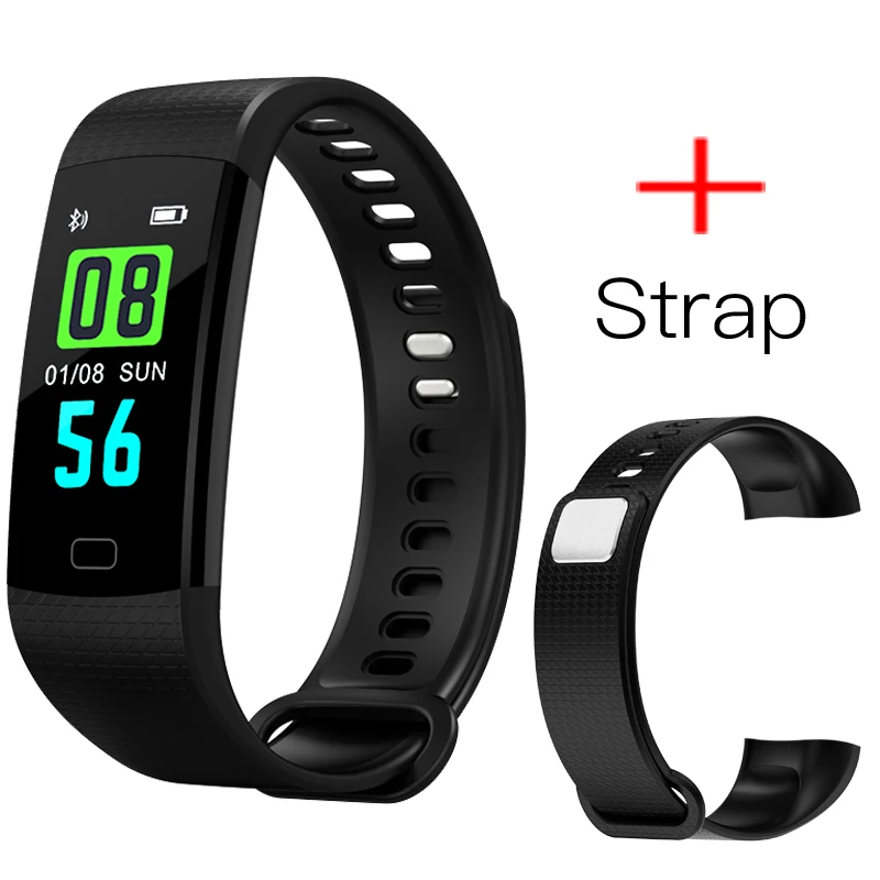 Black plus strap LYKRY Y5 Смарт-часы, пульсометр, монитор артериального давления, высокая яркость, цветной экран, смарт-браслет, часы, android IOS - Цвет: Black plus strap