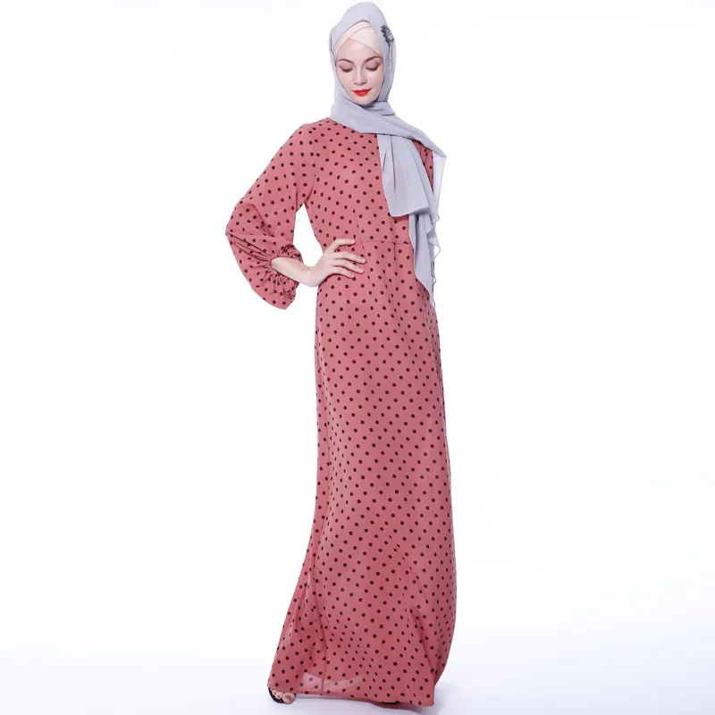 

Muslim Long Maxi Dress Polka Dot Elegant Kaftan Caftan Abaya Turkish Arabic Dubai Turkey Moroccan Women Ladies Islamic Robe
