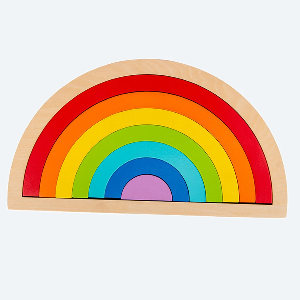 Juego de bloques de apilamiento de madera para ni&ntilde;os y ni&ntilde;as, 7 piezas, rompecabezas de arco&iacute;ris, Juguetes-5