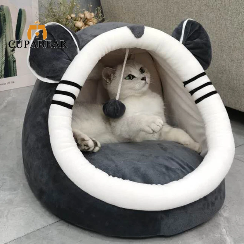 

Winter Warm Cat Cave Bed Indoor Soft Pet Cushon Nest For Kitten Puppy Cozy Litter House Mouse Shape Cute Sleeping Bag Supplies