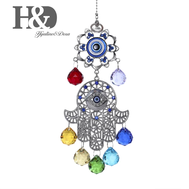 DE1915500 H& D DIY счастливый Хамса турецкий синий сглаза Кристалл Шарм Suncatcher кулон ветер колокольчик амулет дома стены сада висячие украшения - Цвет: DE1915500