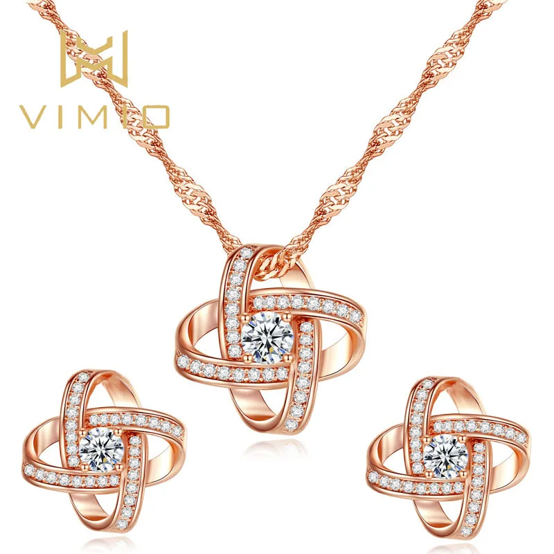 

Bridal Jewelry Sets 925 Sterling Silver Crystal Cross Clover Flower Necklaces for Women Wedding Jewelry Bijoux