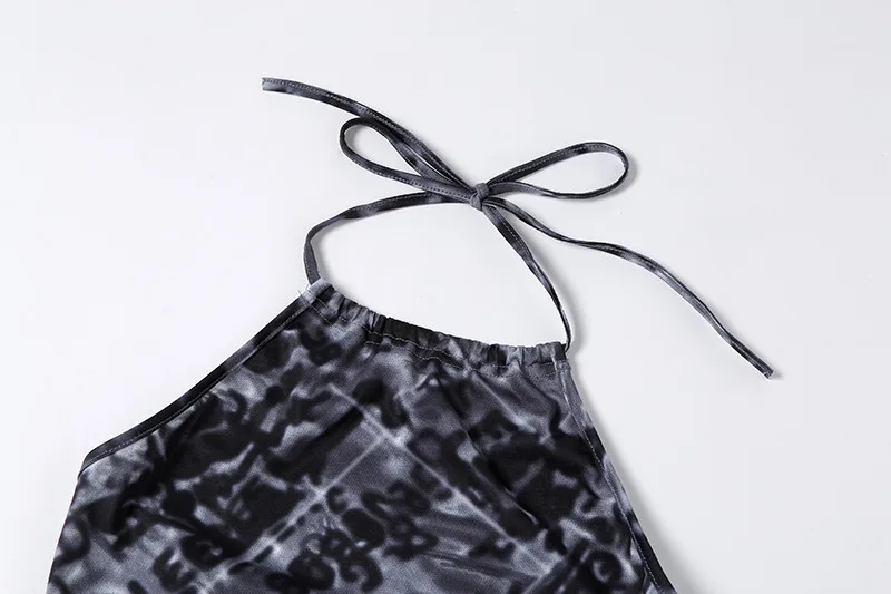 New Fashion Women Summer Dress Party Vestidos 2020 Femme Sexy Halter Sleeveless Backless Knee Length Print Black Bodycon | Женская